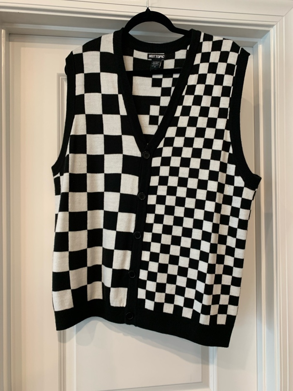 Hot Topic Black & White Checkered Knit Cardigan Vest XL NWOT